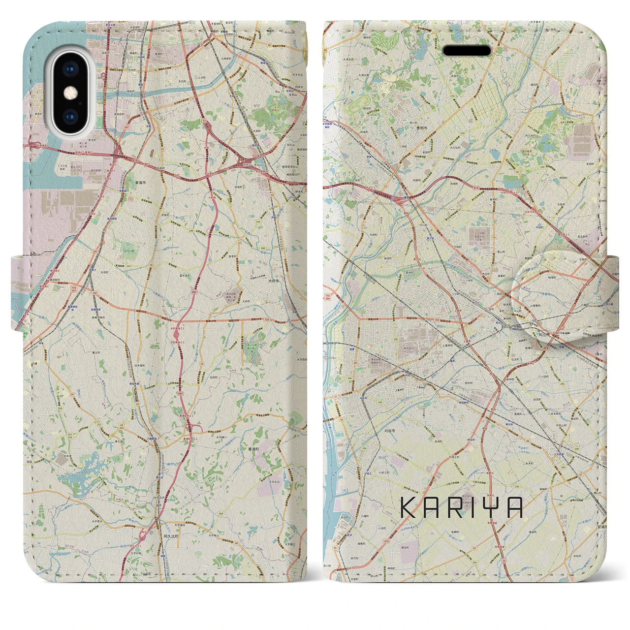 【刈谷(愛知県)】地図柄iPhoneケース(手帳タイプ)ナチュラル・iPhone XS Max 用
