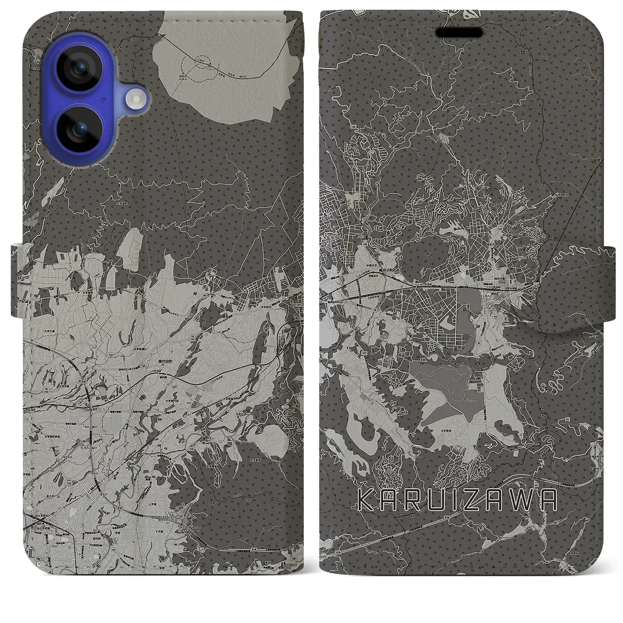 【軽井沢(長野県)】地図柄iPhoneケース(手帳タイプ)モノトーン・iPhone 16 Pro Max 用