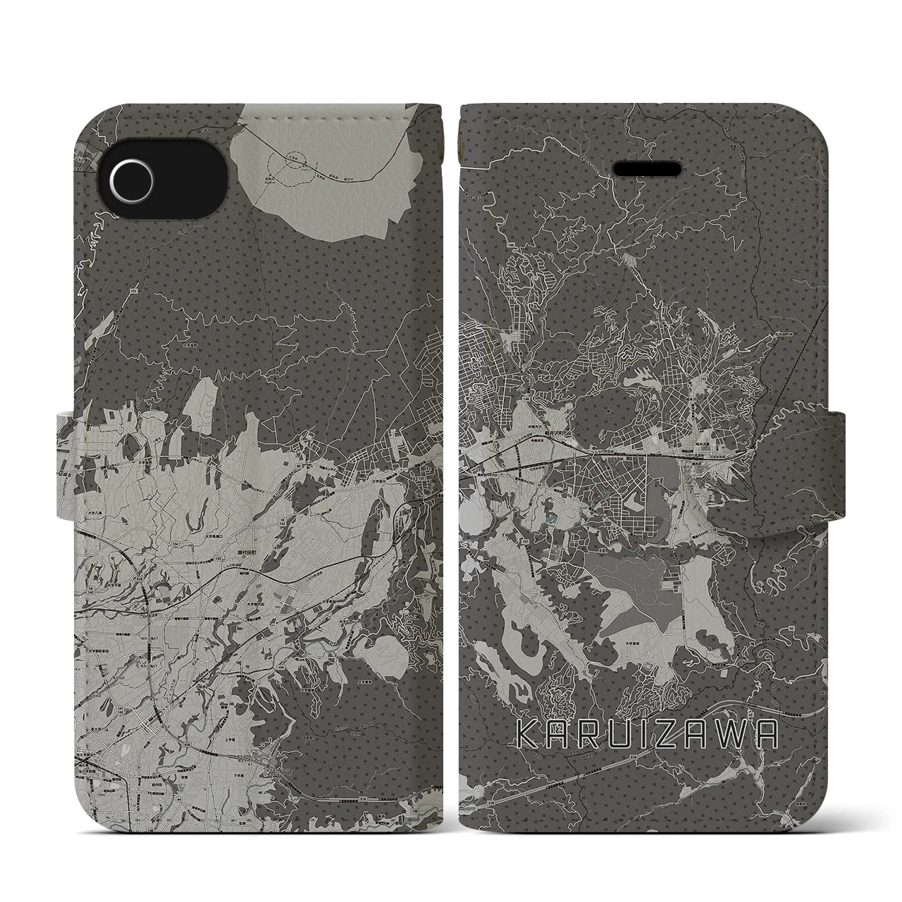 【軽井沢(長野県)】地図柄iPhoneケース(手帳タイプ)モノトーン・iPhone SE(第3 / 第2世代) / 8 / 7 / 6s / 6 用