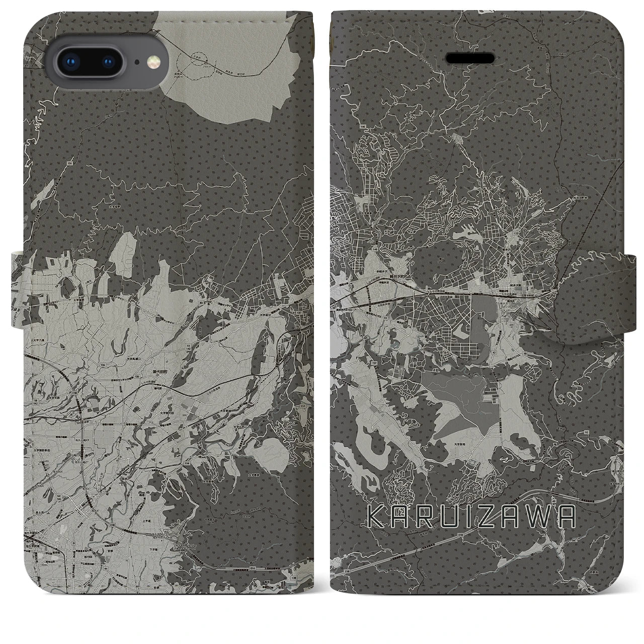 【軽井沢(長野県)】地図柄iPhoneケース(手帳タイプ)モノトーン・iPhone 8Plus /7Plus / 6sPlus / 6Plus 用