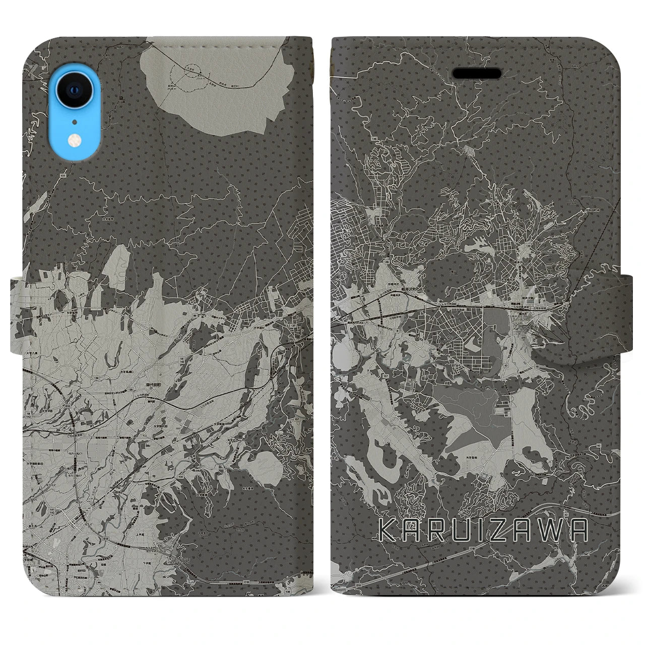 【軽井沢(長野県)】地図柄iPhoneケース(手帳タイプ)モノトーン・iPhone XR 用