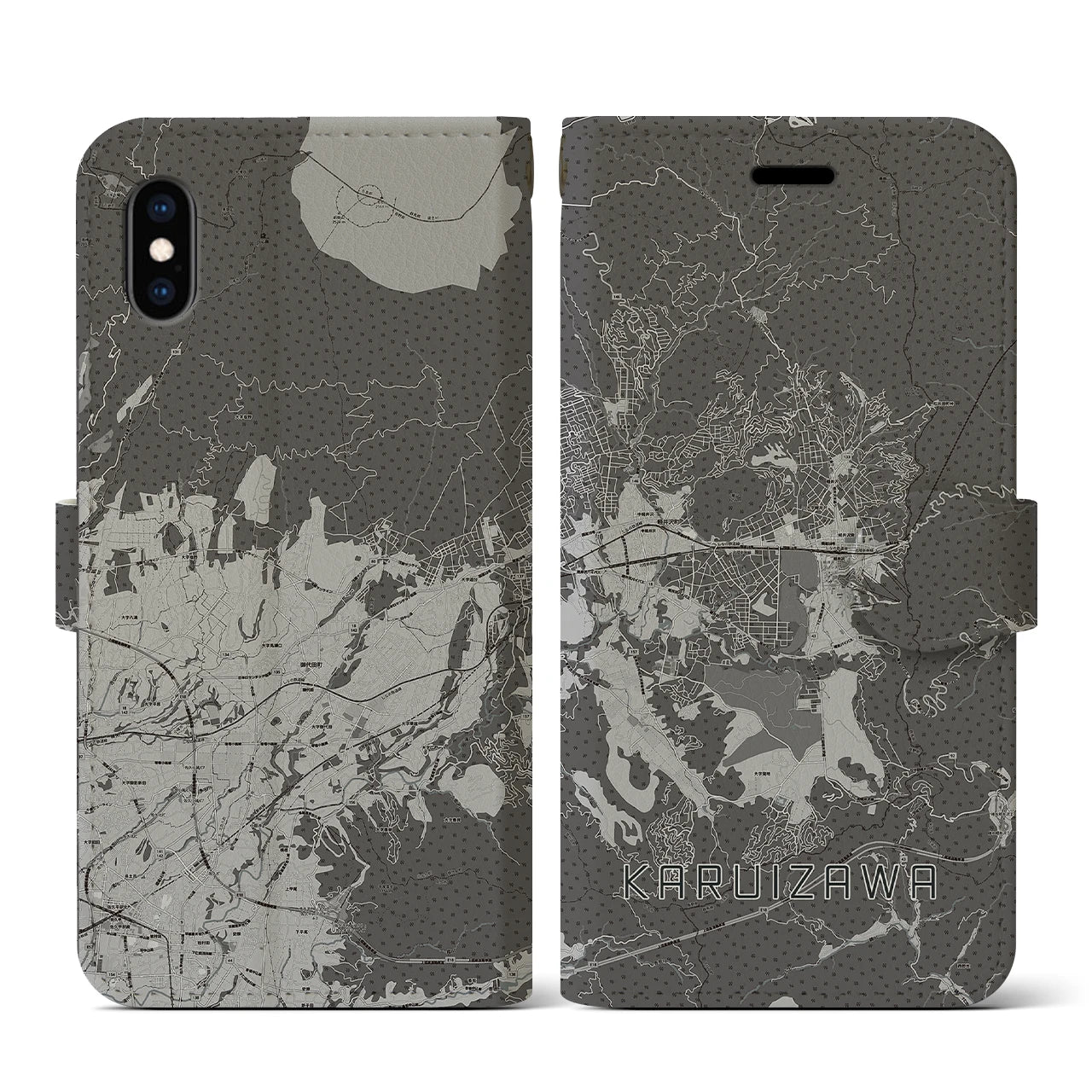 【軽井沢(長野県)】地図柄iPhoneケース(手帳タイプ)モノトーン・iPhone XS / X 用