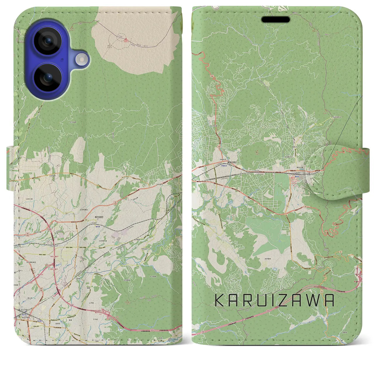 【軽井沢(長野県)】地図柄iPhoneケース(手帳タイプ)ナチュラル・iPhone 16 Pro Max 用