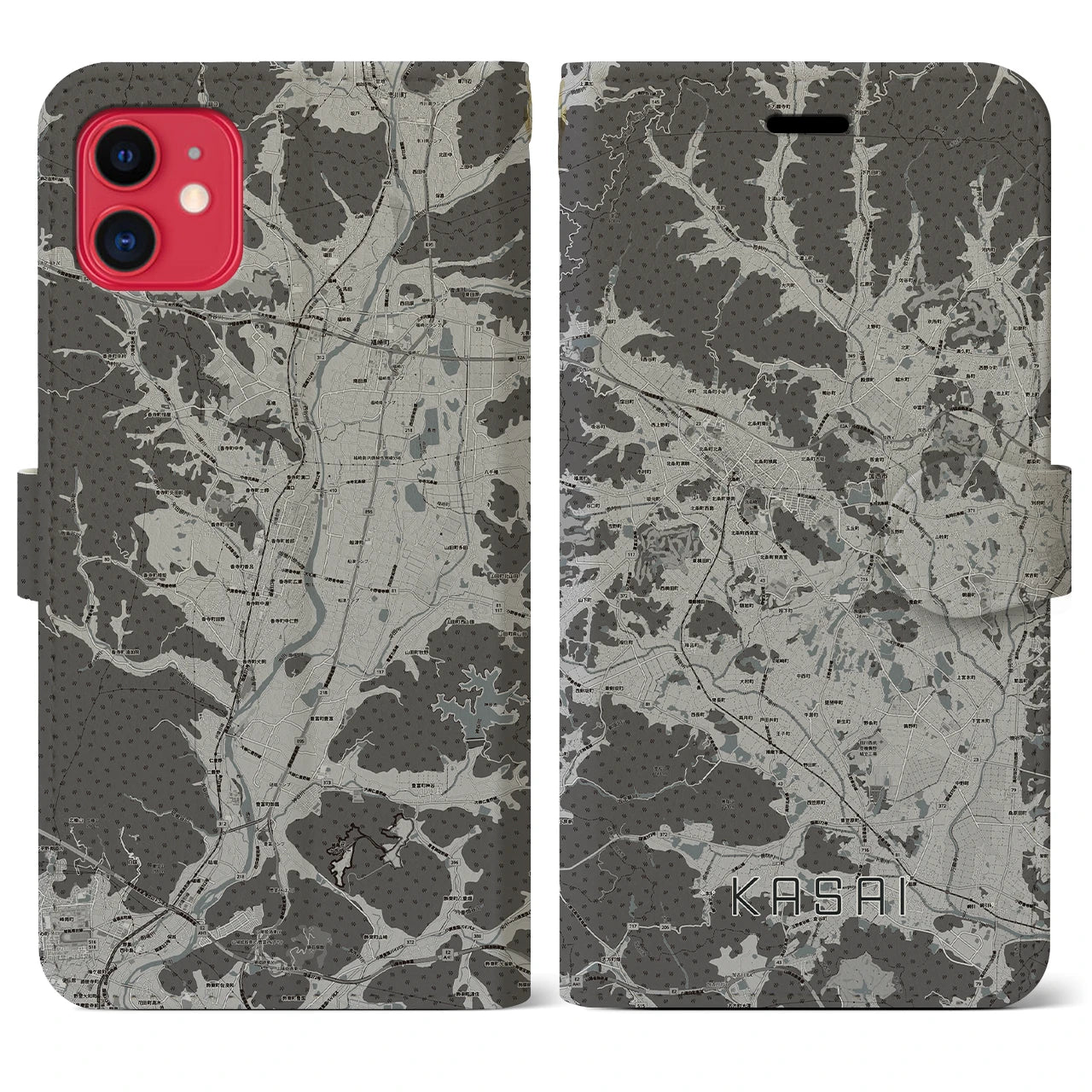 【加西(兵庫県)】地図柄iPhoneケース(手帳タイプ)モノトーン・iPhone 11 用