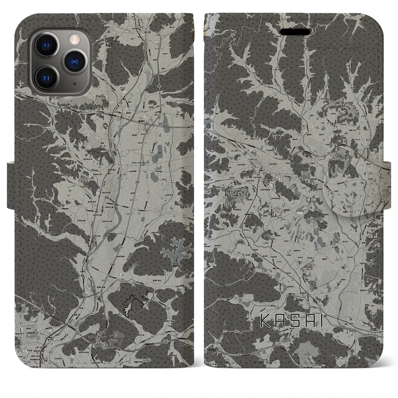 【加西(兵庫県)】地図柄iPhoneケース(手帳タイプ)モノトーン・iPhone 11 Pro Max 用