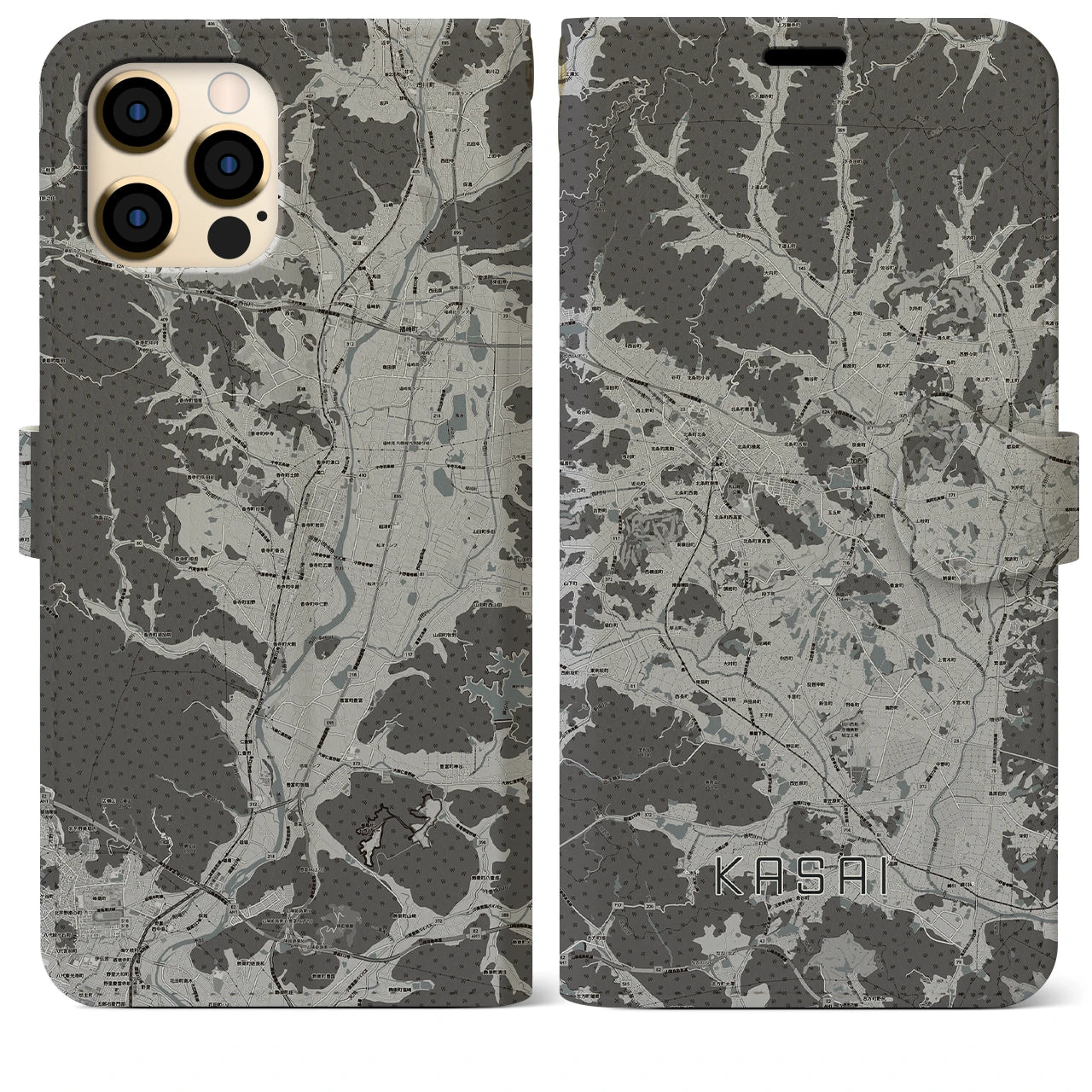 【加西(兵庫県)】地図柄iPhoneケース(手帳タイプ)モノトーン・iPhone 12 Pro Max 用
