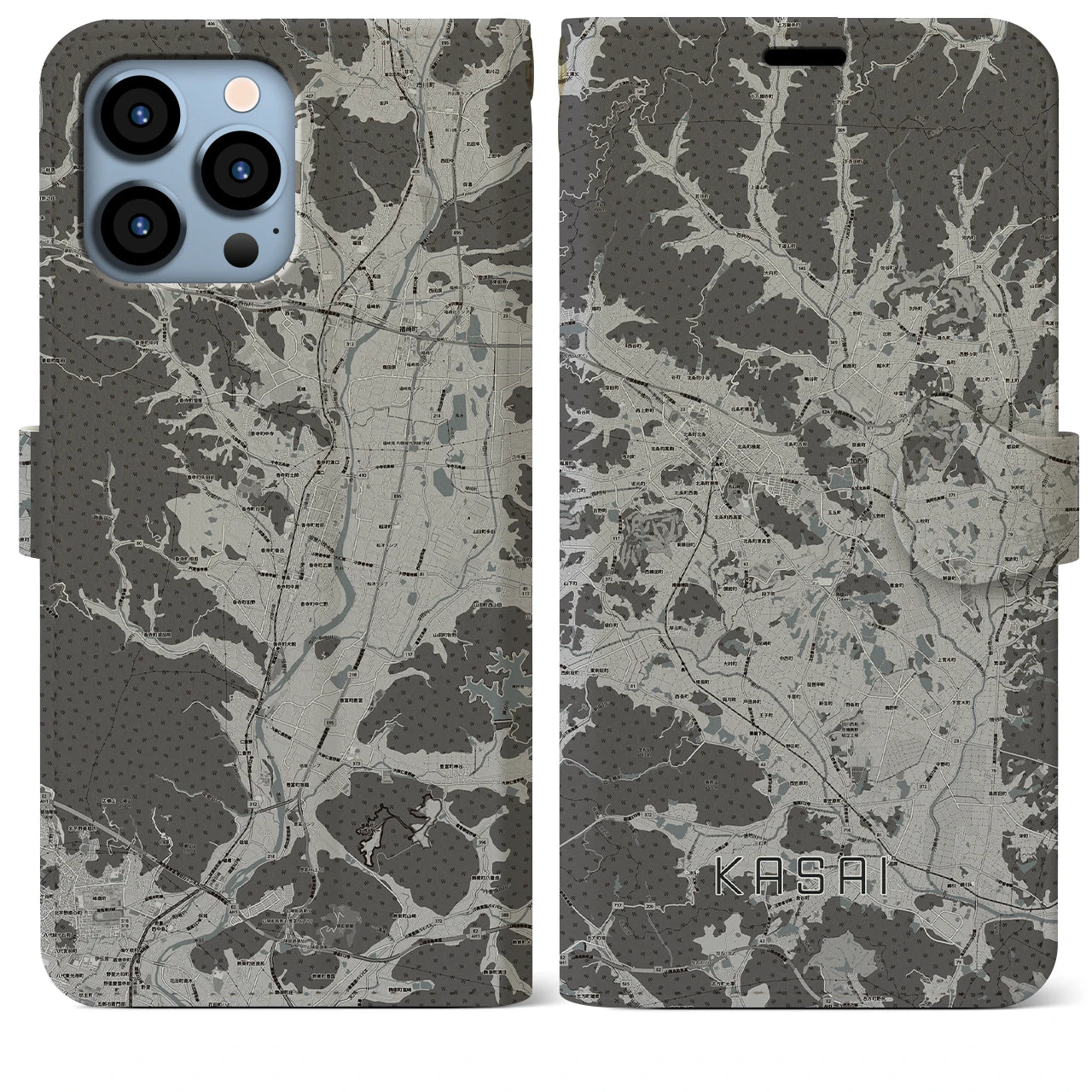 【加西(兵庫県)】地図柄iPhoneケース(手帳タイプ)モノトーン・iPhone 13 Pro Max 用
