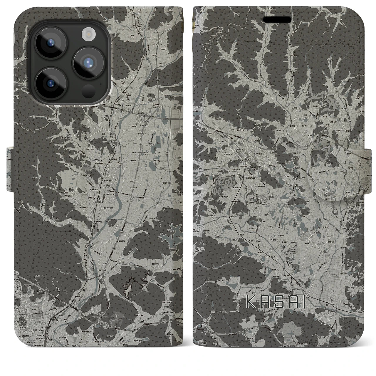 【加西(兵庫県)】地図柄iPhoneケース(手帳タイプ)モノトーン・iPhone 15 Pro Max 用