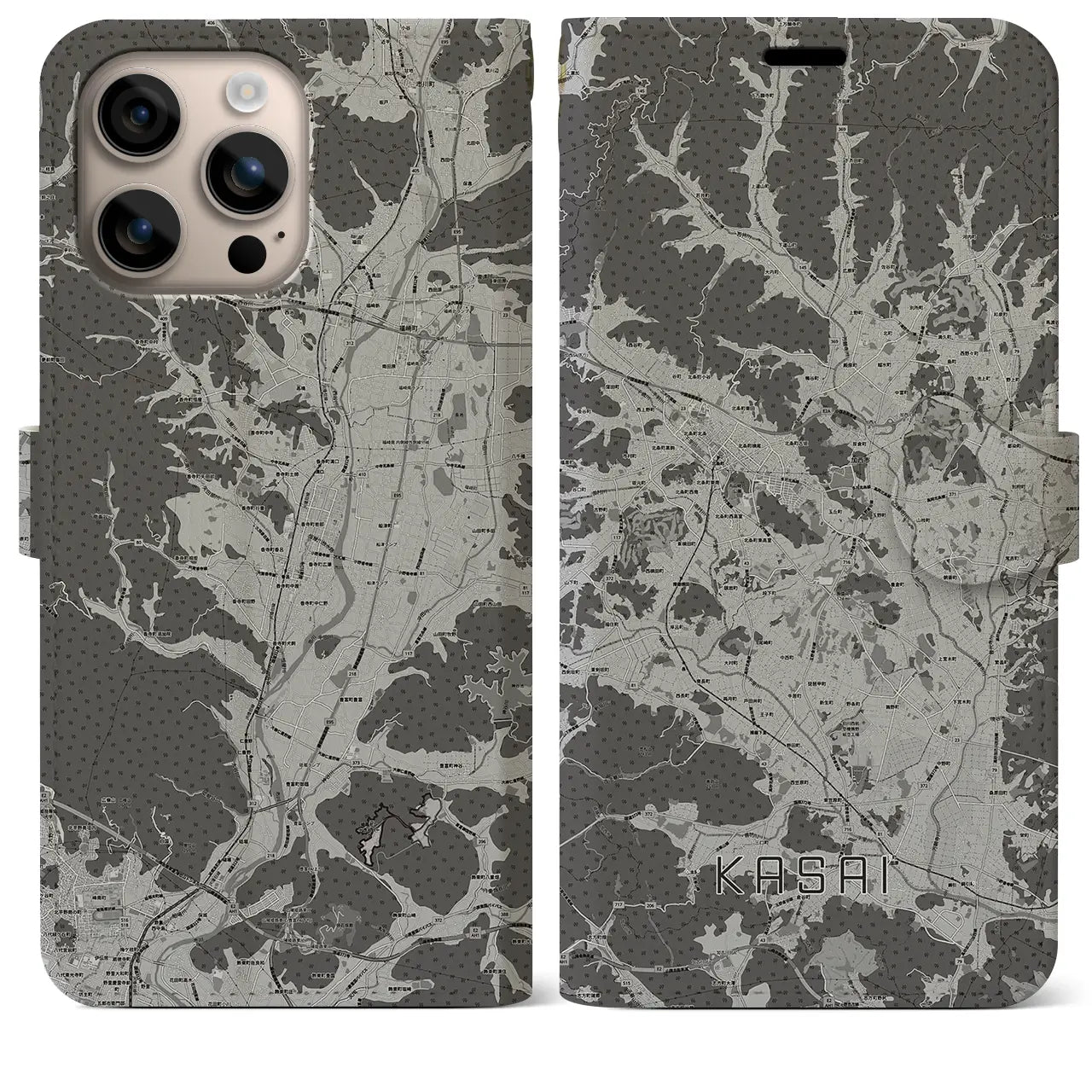 【加西(兵庫県)】地図柄iPhoneケース(手帳タイプ)モノトーン・iPhone 16 Plus 用
