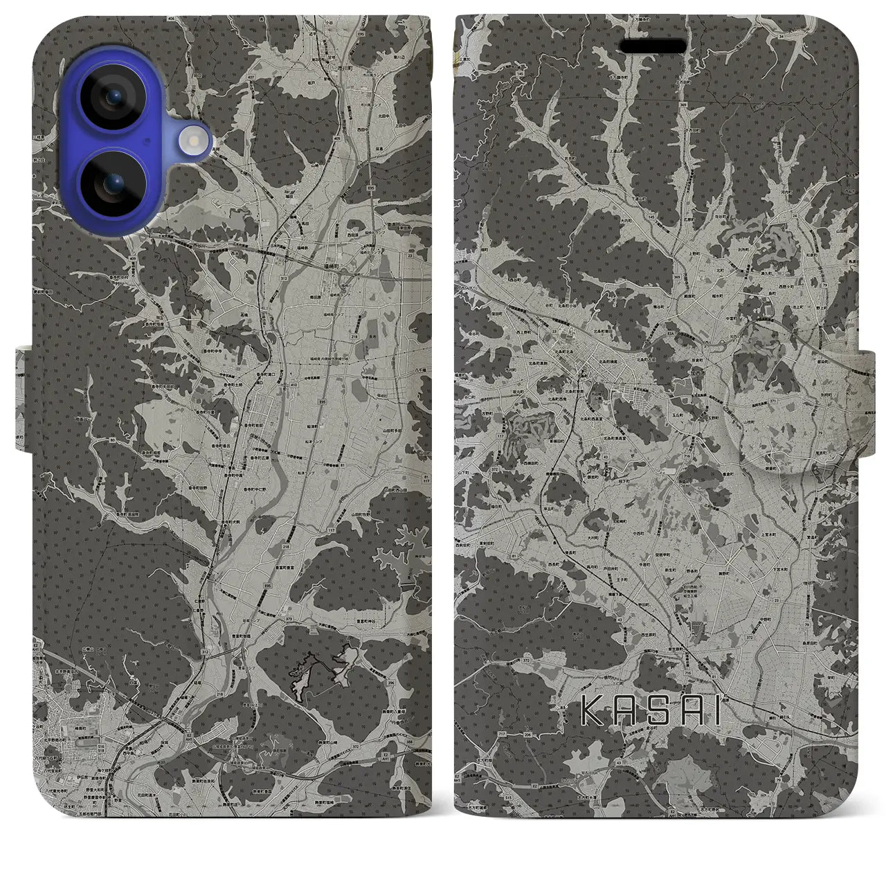 【加西(兵庫県)】地図柄iPhoneケース(手帳タイプ)モノトーン・iPhone 16 Pro Max 用