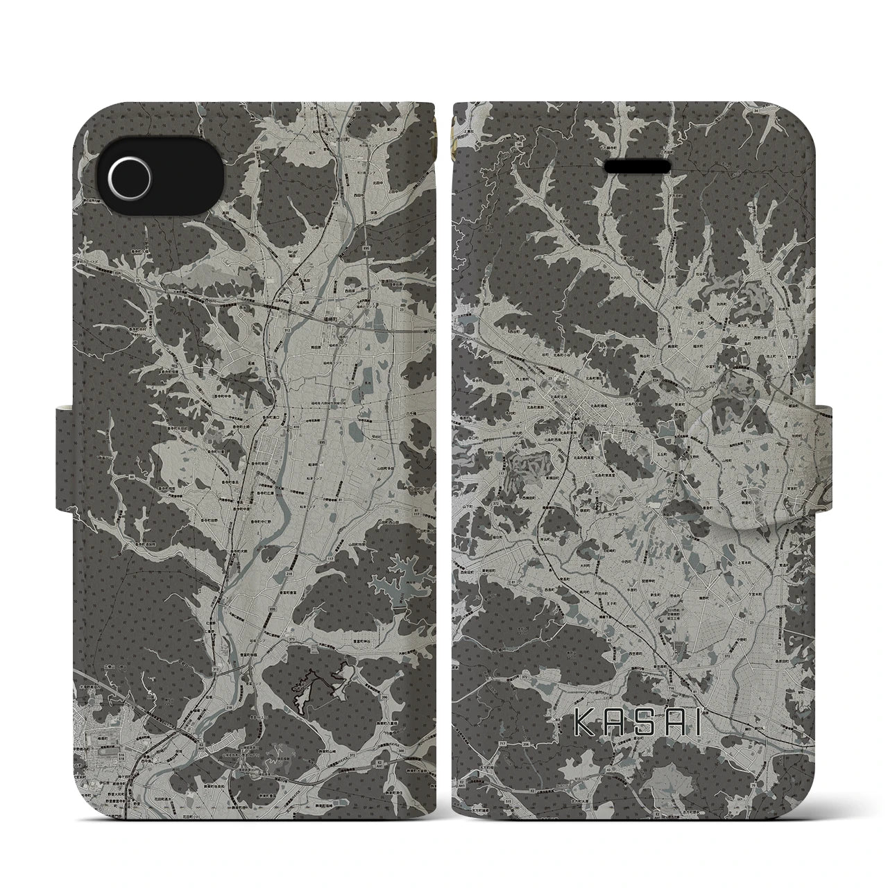 【加西(兵庫県)】地図柄iPhoneケース(手帳タイプ)モノトーン・iPhone SE(第3 / 第2世代) / 8 / 7 / 6s / 6 用
