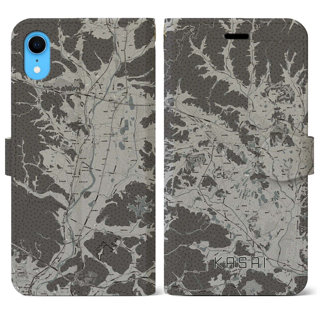 【加西(兵庫県)】地図柄iPhoneケース(手帳タイプ)モノトーン・iPhone XR 用