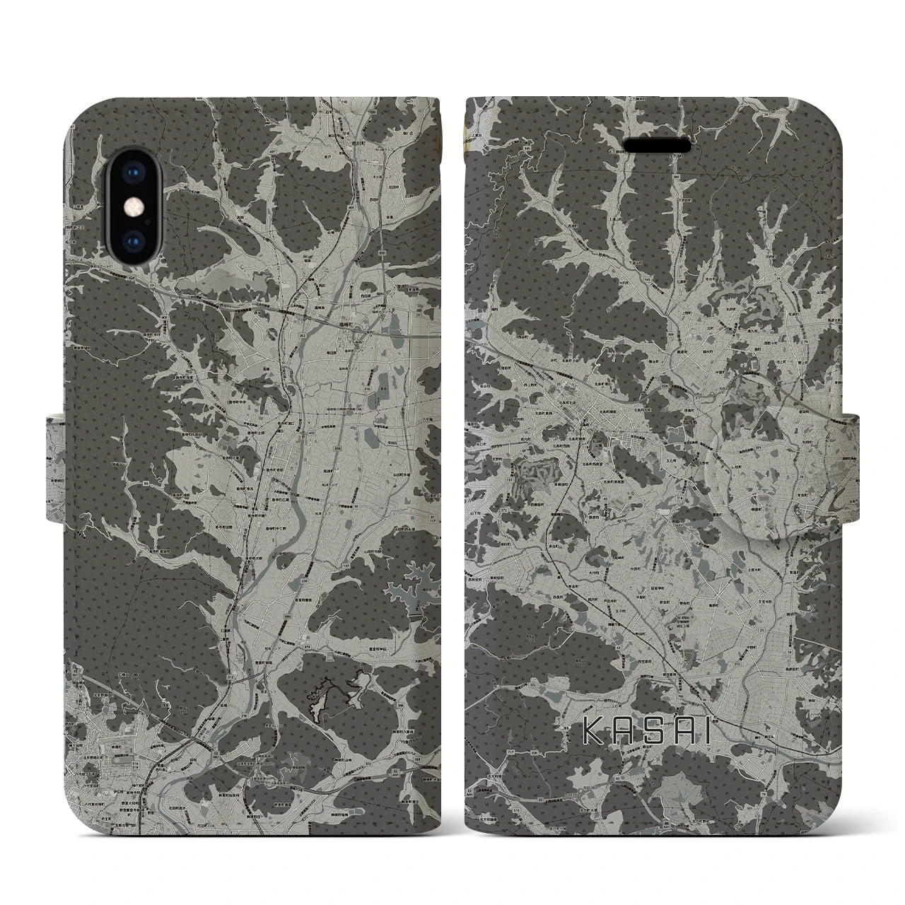 【加西(兵庫県)】地図柄iPhoneケース(手帳タイプ)モノトーン・iPhone XS / X 用