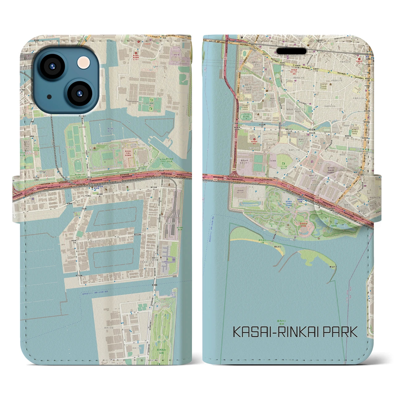 【葛西臨海公園(東京都)】地図柄iPhoneケース(手帳タイプ)ナチュラル・iPhone 13 用