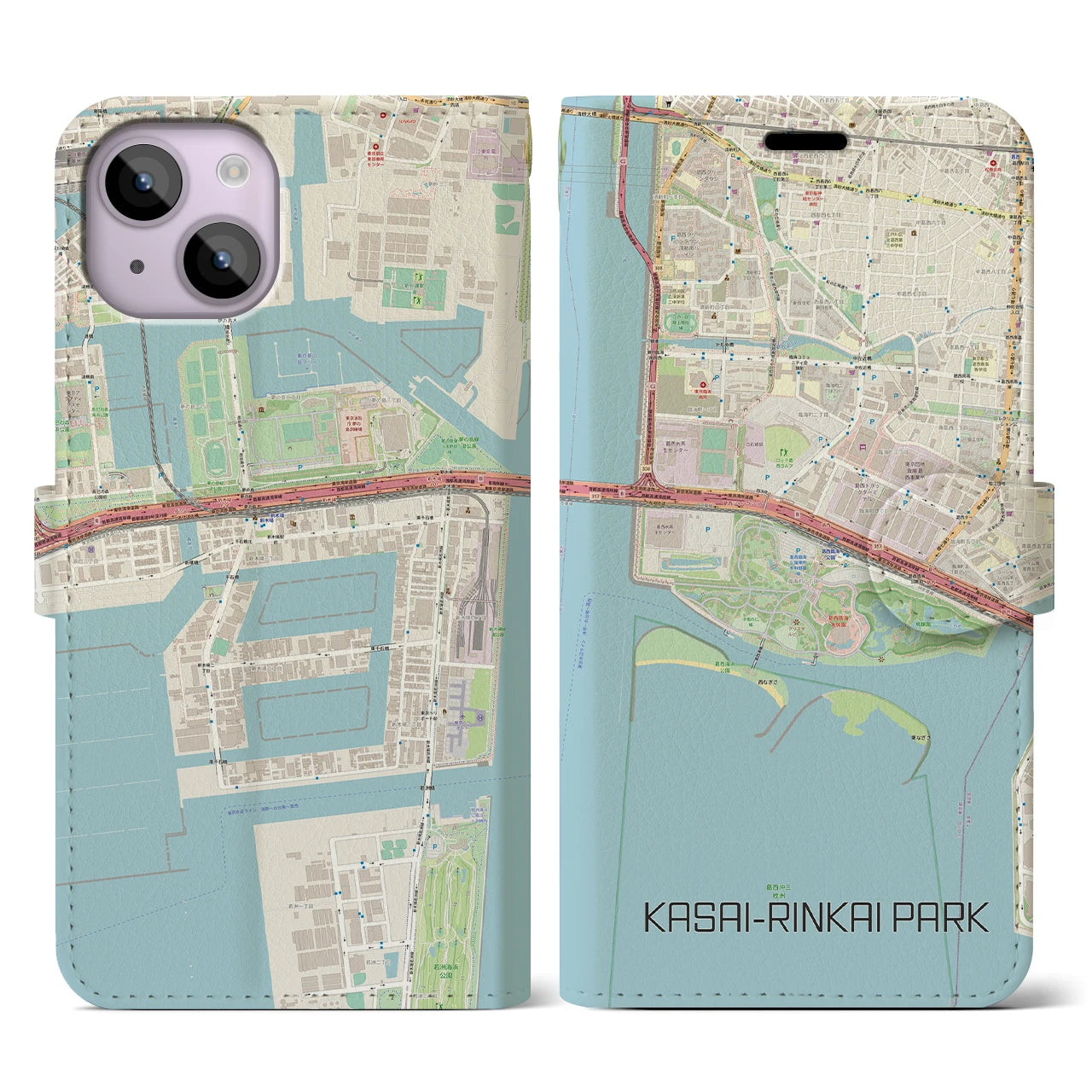 【葛西臨海公園(東京都)】地図柄iPhoneケース(手帳タイプ)ナチュラル・iPhone 14 用