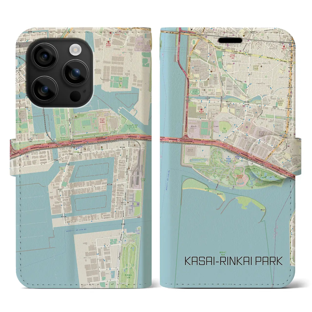 【葛西臨海公園(東京都)】地図柄iPhoneケース(手帳タイプ)ナチュラル・iPhone 16 用