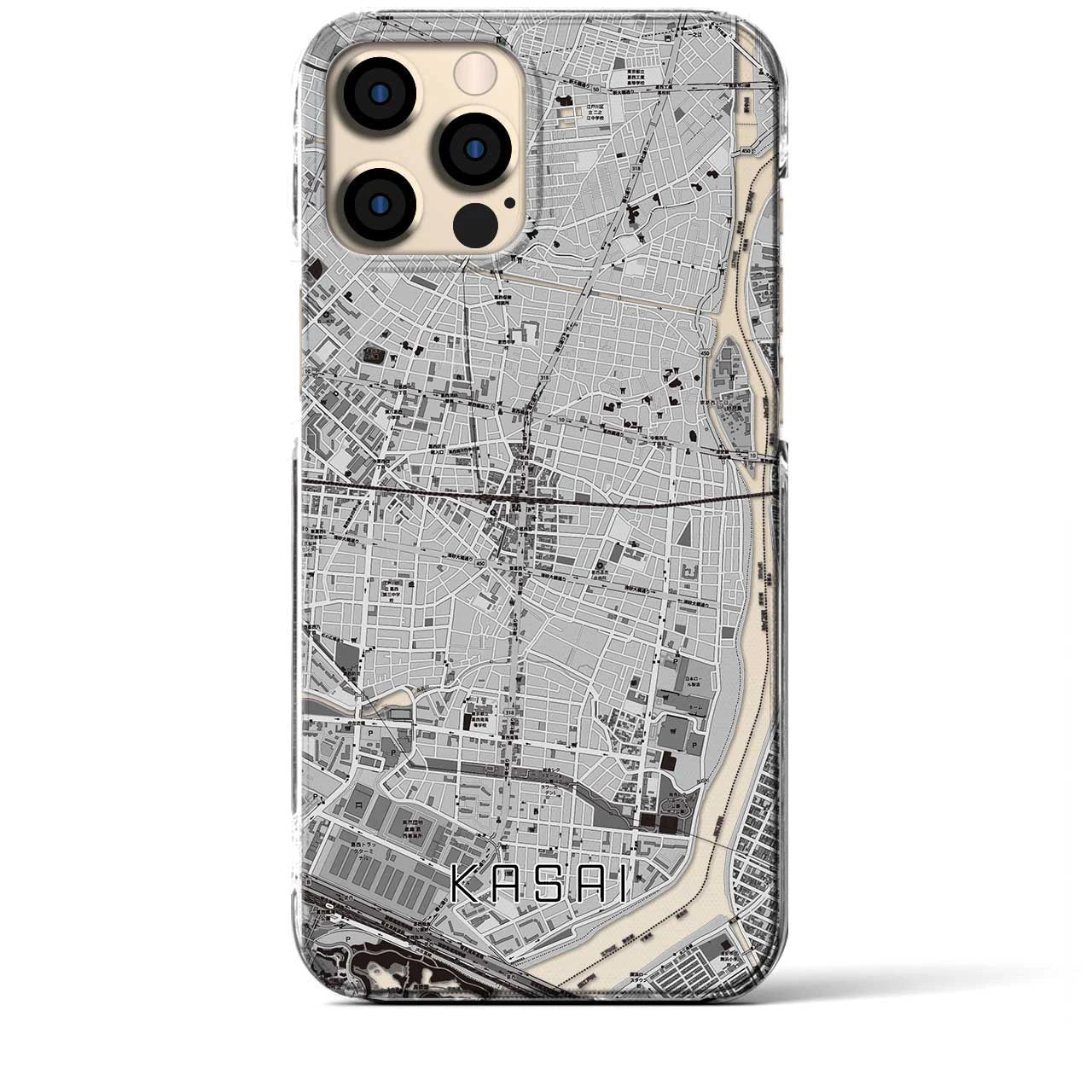 【葛西(東京都)】地図柄iPhoneケース(クリアタイプ)モノトーン・iPhone 12 Pro Max 用