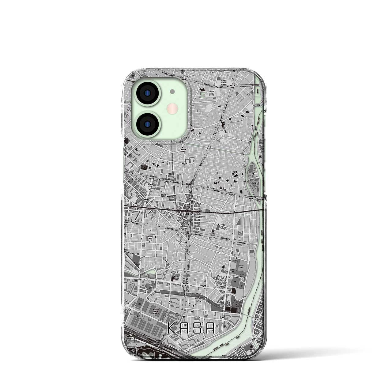 【葛西(東京都)】地図柄iPhoneケース(クリアタイプ)モノトーン・iPhone 12 mini 用