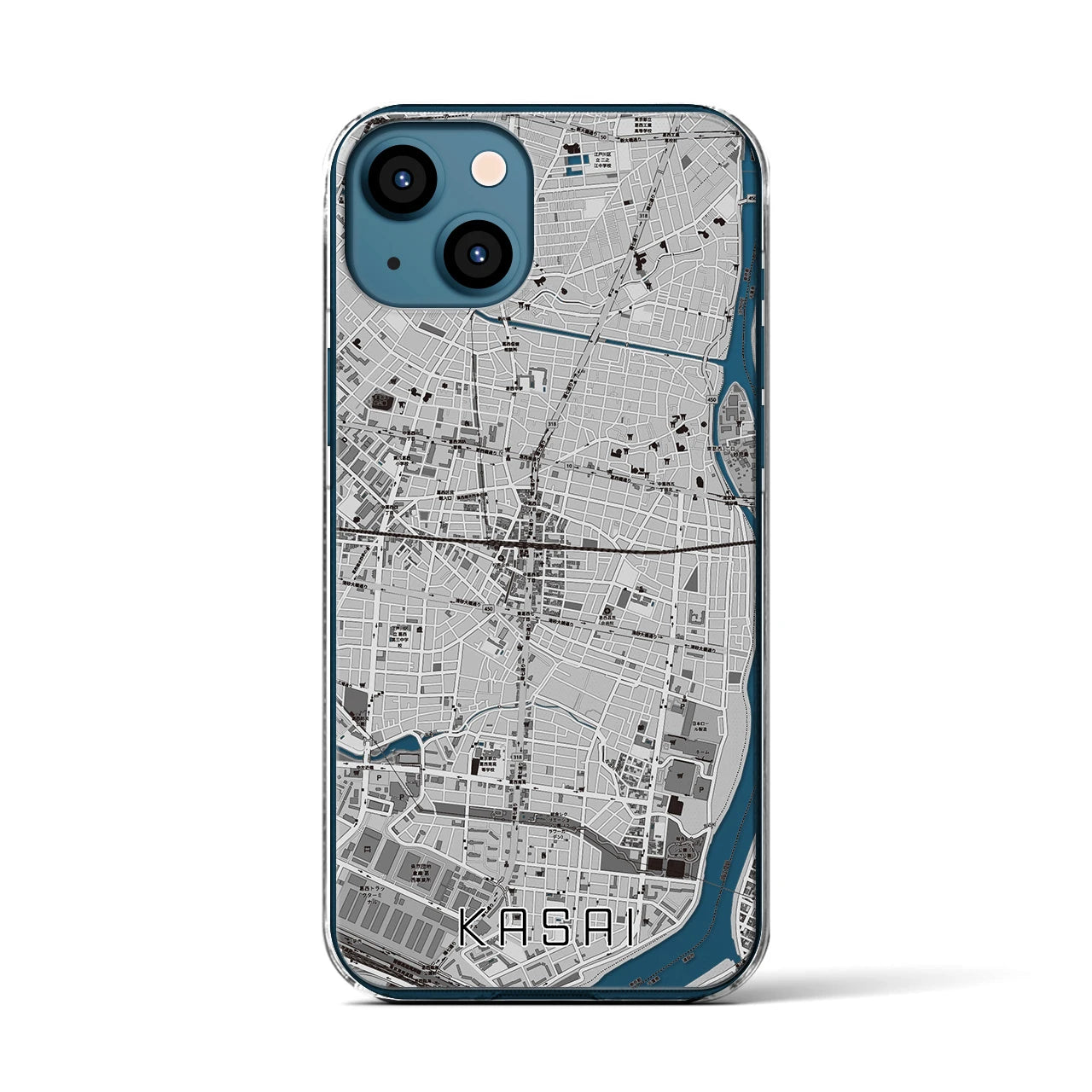 【葛西(東京都)】地図柄iPhoneケース(クリアタイプ)モノトーン・iPhone 13 用
