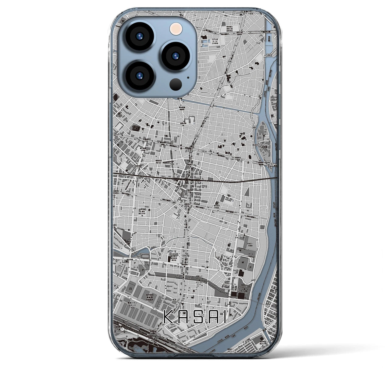 【葛西(東京都)】地図柄iPhoneケース(クリアタイプ)モノトーン・iPhone 13 Pro Max 用