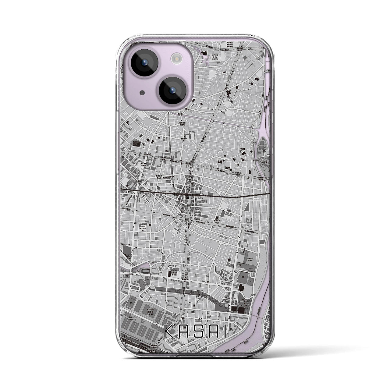【葛西(東京都)】地図柄iPhoneケース(クリアタイプ)モノトーン・iPhone 14 用