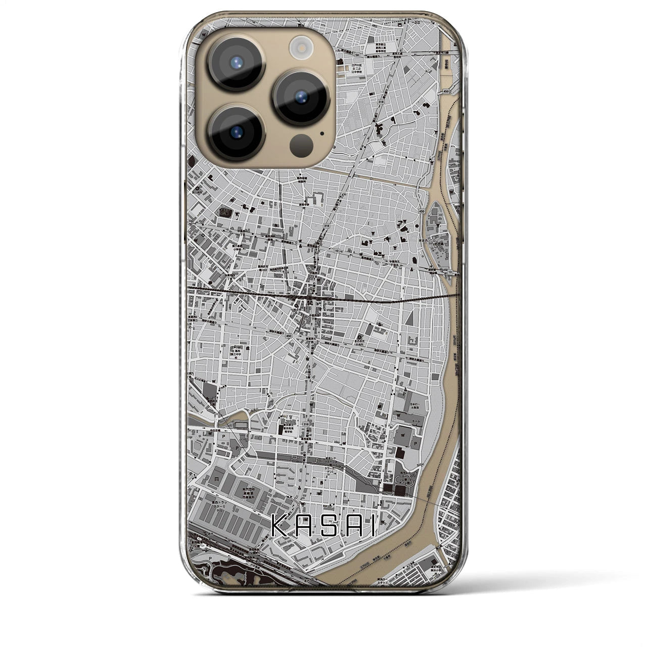 【葛西(東京都)】地図柄iPhoneケース(クリアタイプ)モノトーン・iPhone 14 Pro Max 用