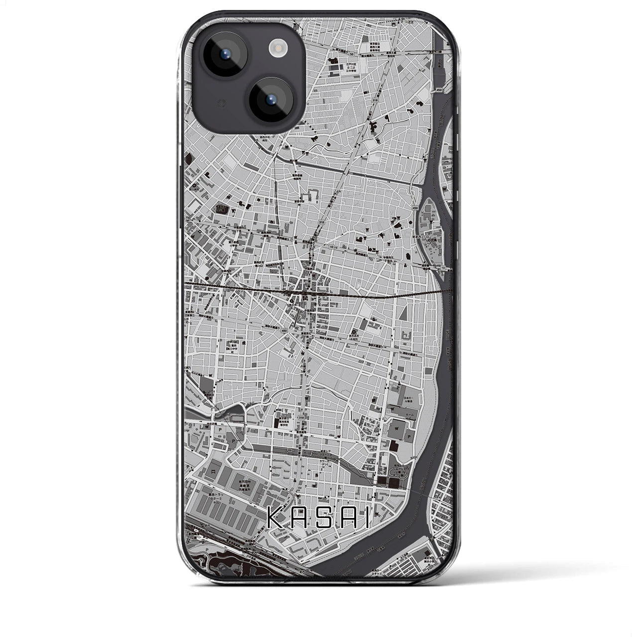 【葛西(東京都)】地図柄iPhoneケース(クリアタイプ)モノトーン・iPhone 14 Plus 用