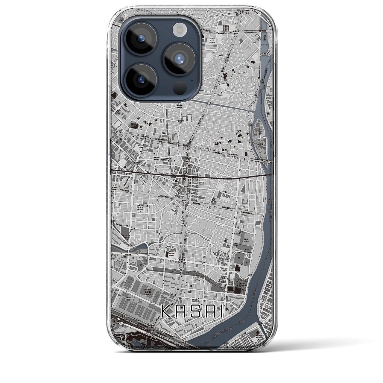 【葛西(東京都)】地図柄iPhoneケース(クリアタイプ)モノトーン・iPhone 15 Pro Max 用