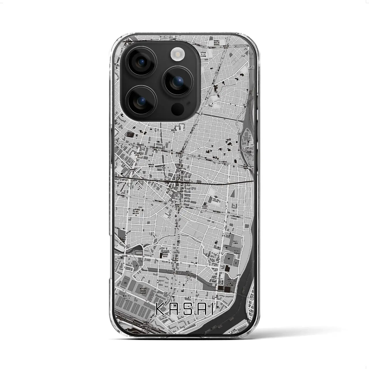 【葛西(東京都)】地図柄iPhoneケース(クリアタイプ)モノトーン・iPhone 16 用