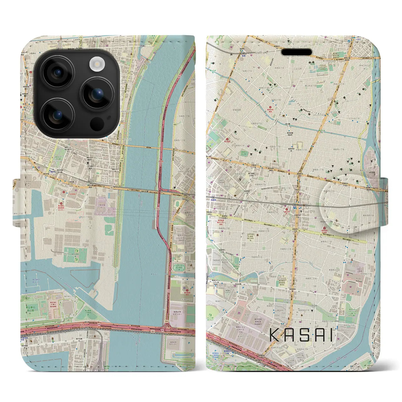 【葛西(東京都)】地図柄iPhoneケース(手帳タイプ)ナチュラル・iPhone 16 用