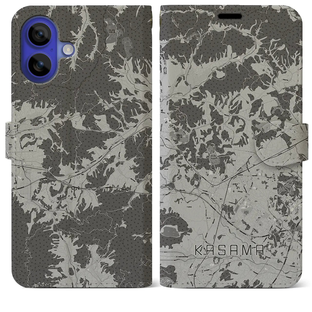 【笠間(茨城県)】地図柄iPhoneケース(手帳タイプ)モノトーン・iPhone 16 Pro Max 用