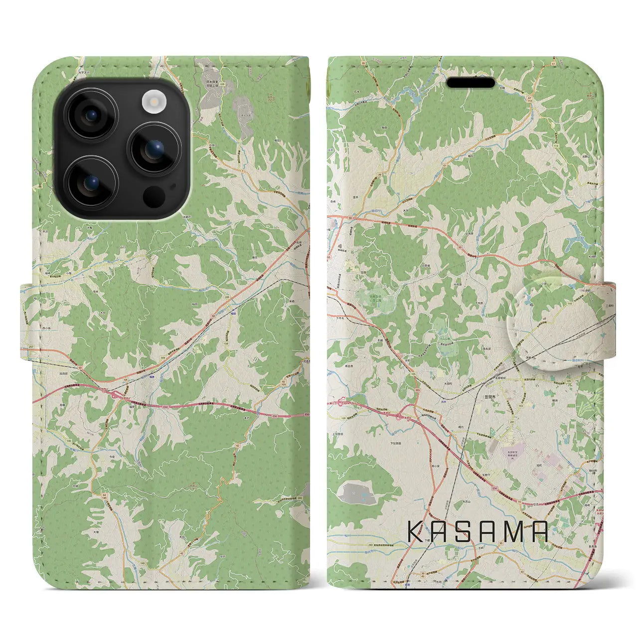 【笠間(茨城県)】地図柄iPhoneケース(手帳タイプ)ナチュラル・iPhone 16 用