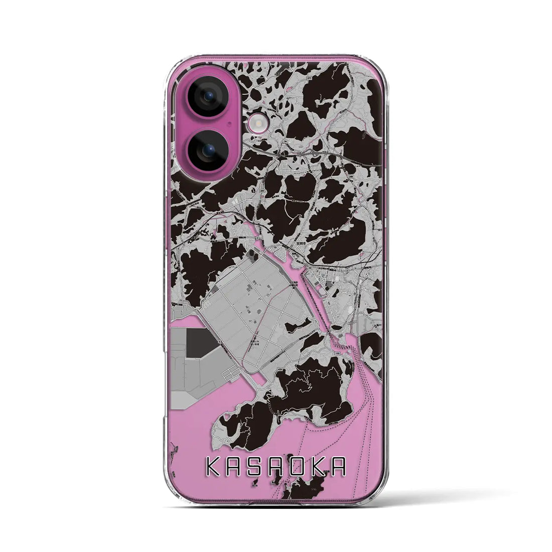 【笠岡(岡山県)】地図柄iPhoneケース(クリアタイプ)モノトーン・iPhone 16 Pro 用
