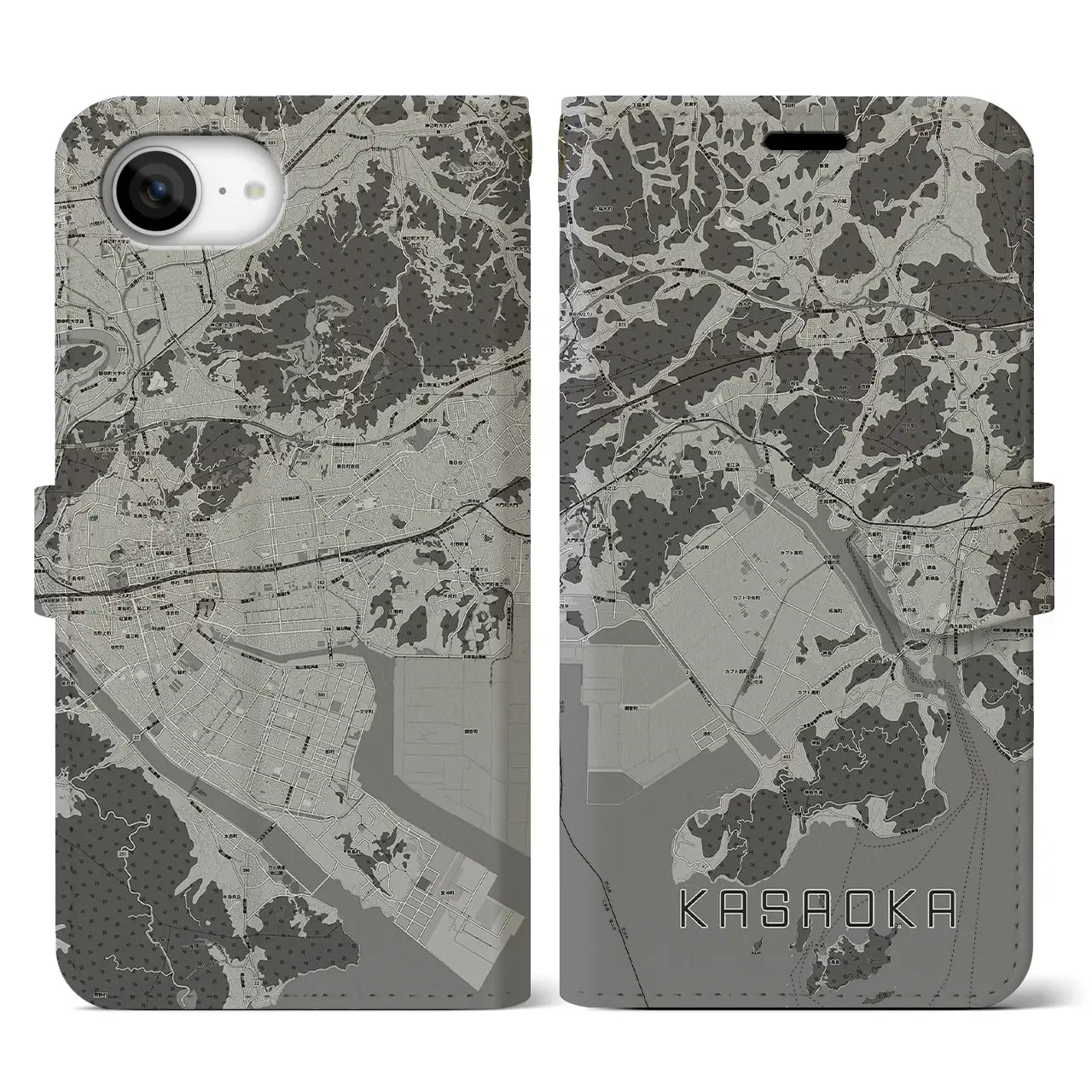 【笠岡(岡山県)】地図柄iPhoneケース(手帳タイプ)