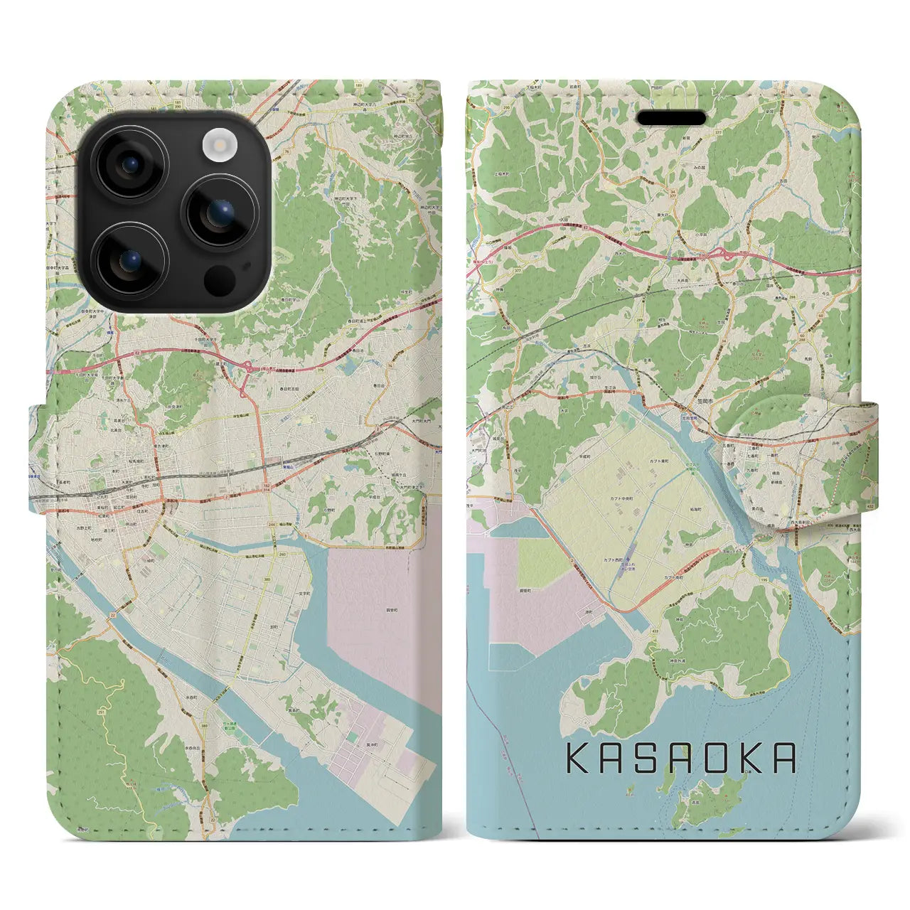 【笠岡(岡山県)】地図柄iPhoneケース(手帳タイプ)ナチュラル・iPhone 16 用