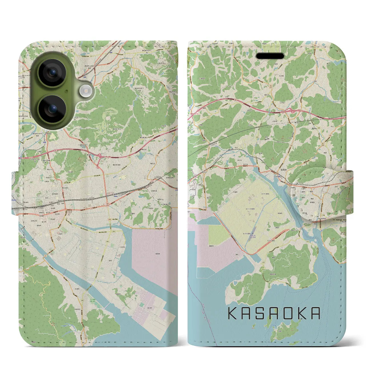 【笠岡(岡山県)】地図柄iPhoneケース(手帳タイプ)