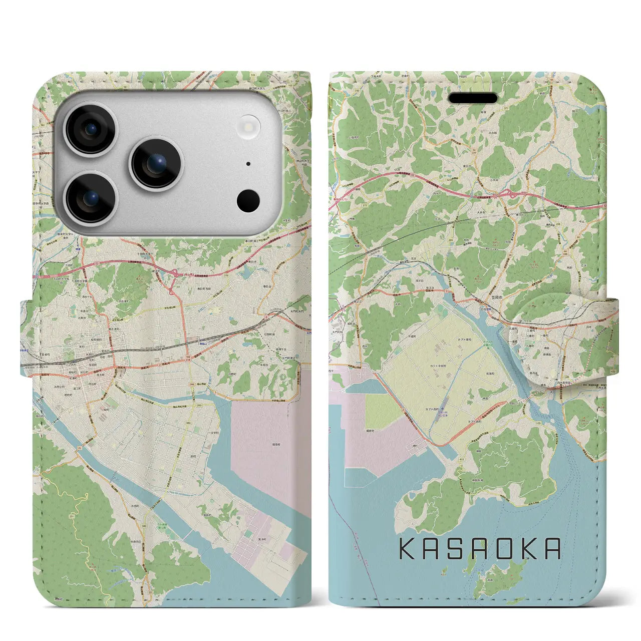 【笠岡(岡山県)】地図柄iPhoneケース(手帳タイプ)ナチュラル・iPhone 17 Pro Max 用