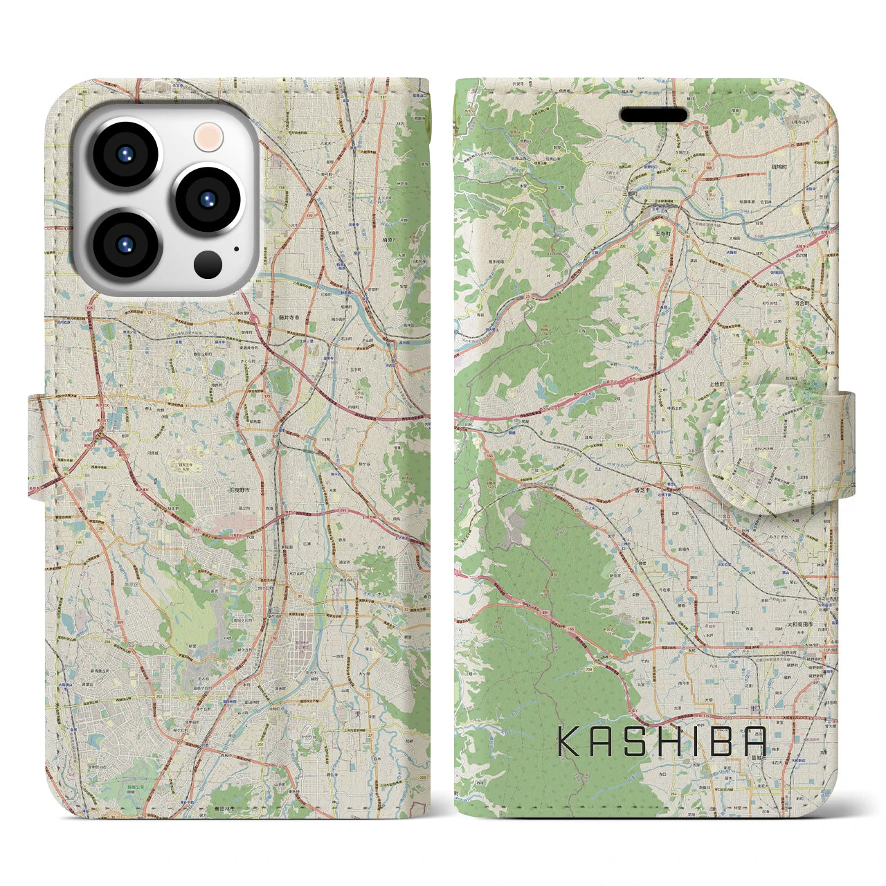【香芝(奈良県)】地図柄iPhoneケース(手帳タイプ)