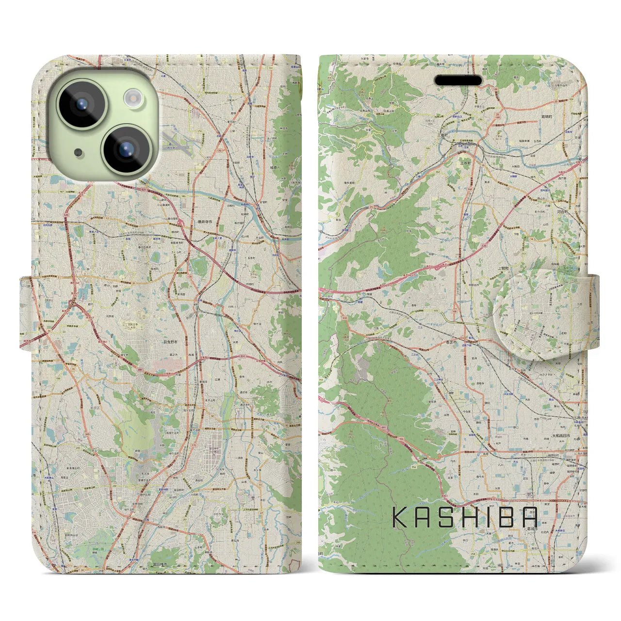 【香芝(奈良県)】地図柄iPhoneケース(手帳タイプ)