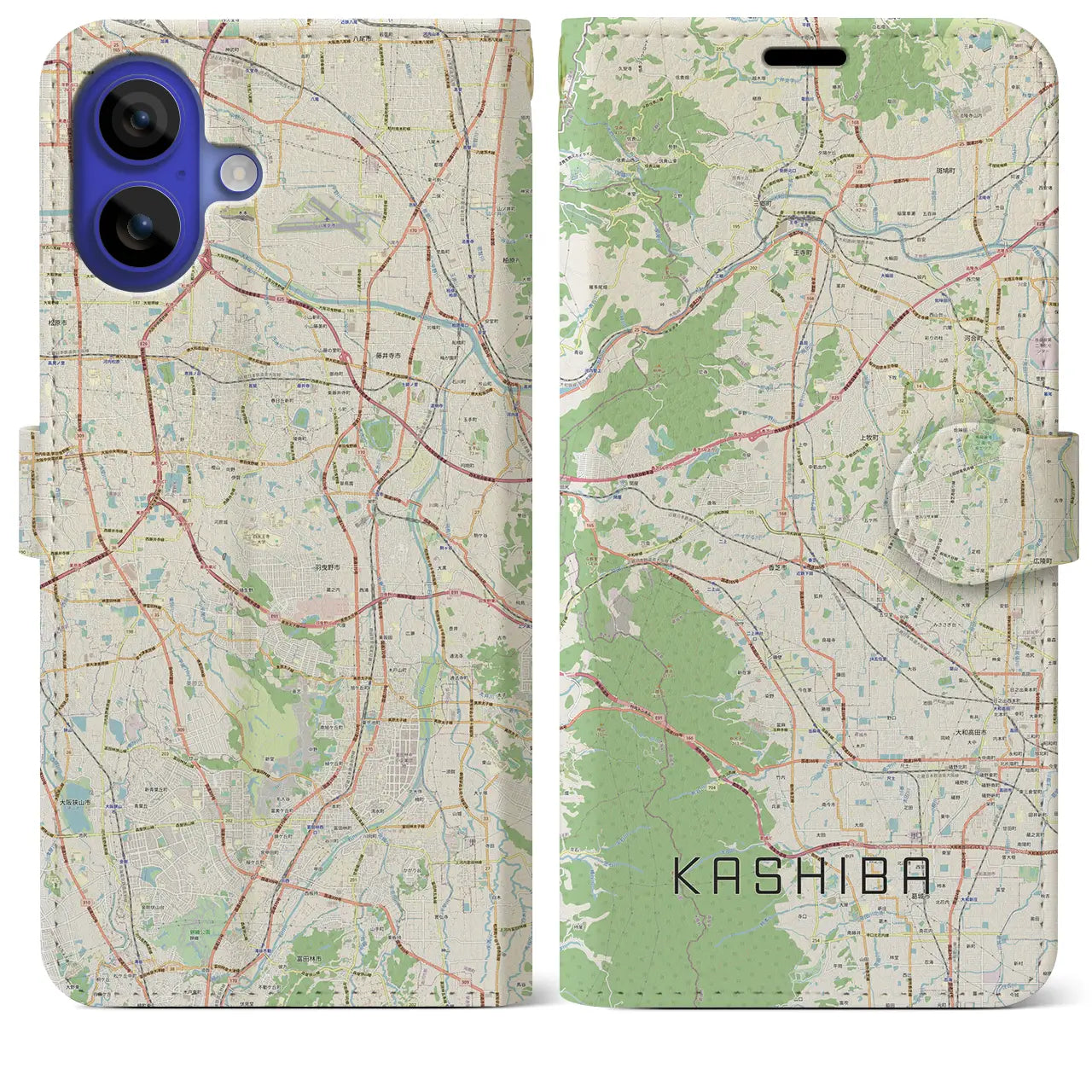【香芝(奈良県)】地図柄iPhoneケース(手帳タイプ)