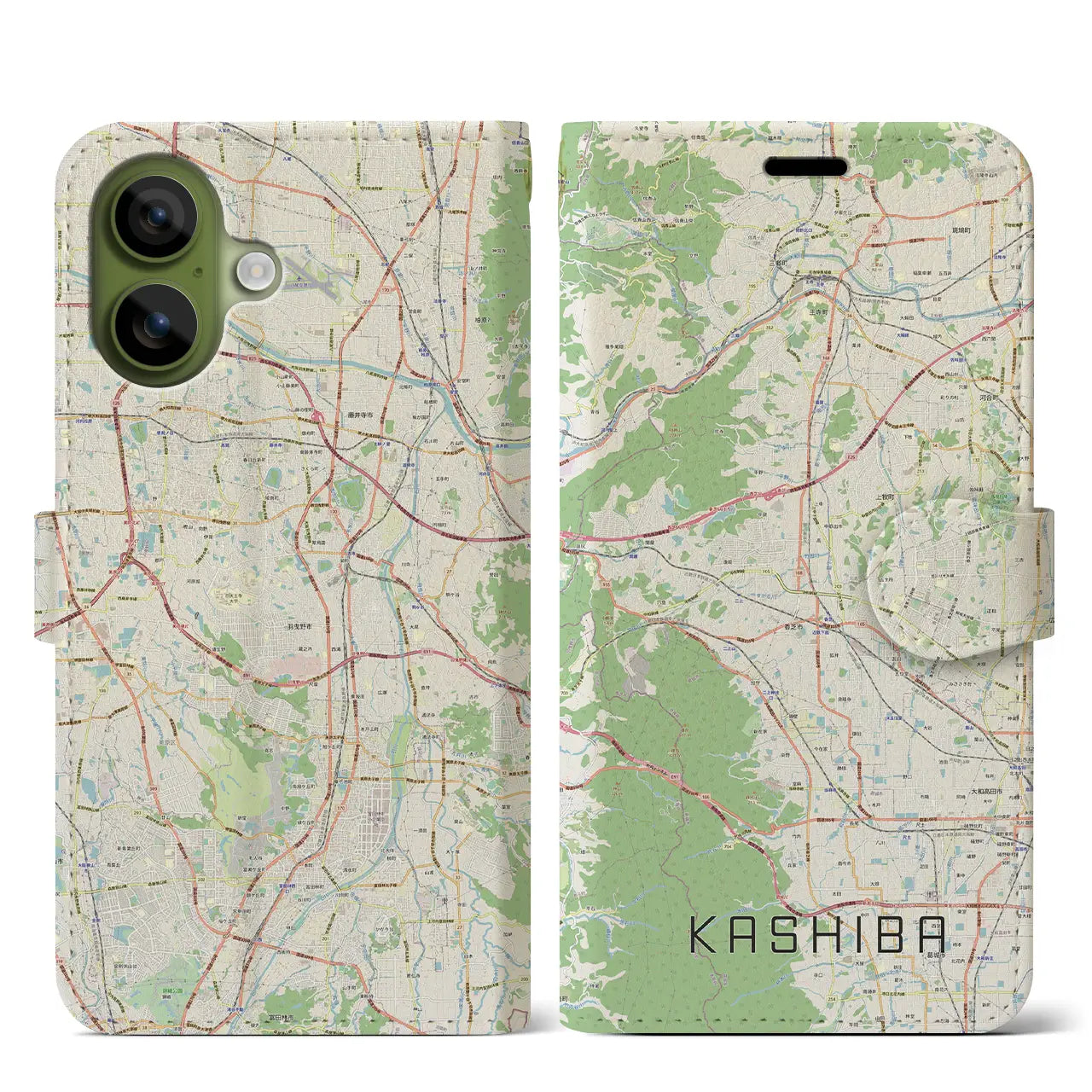 【香芝(奈良県)】地図柄iPhoneケース(手帳タイプ)