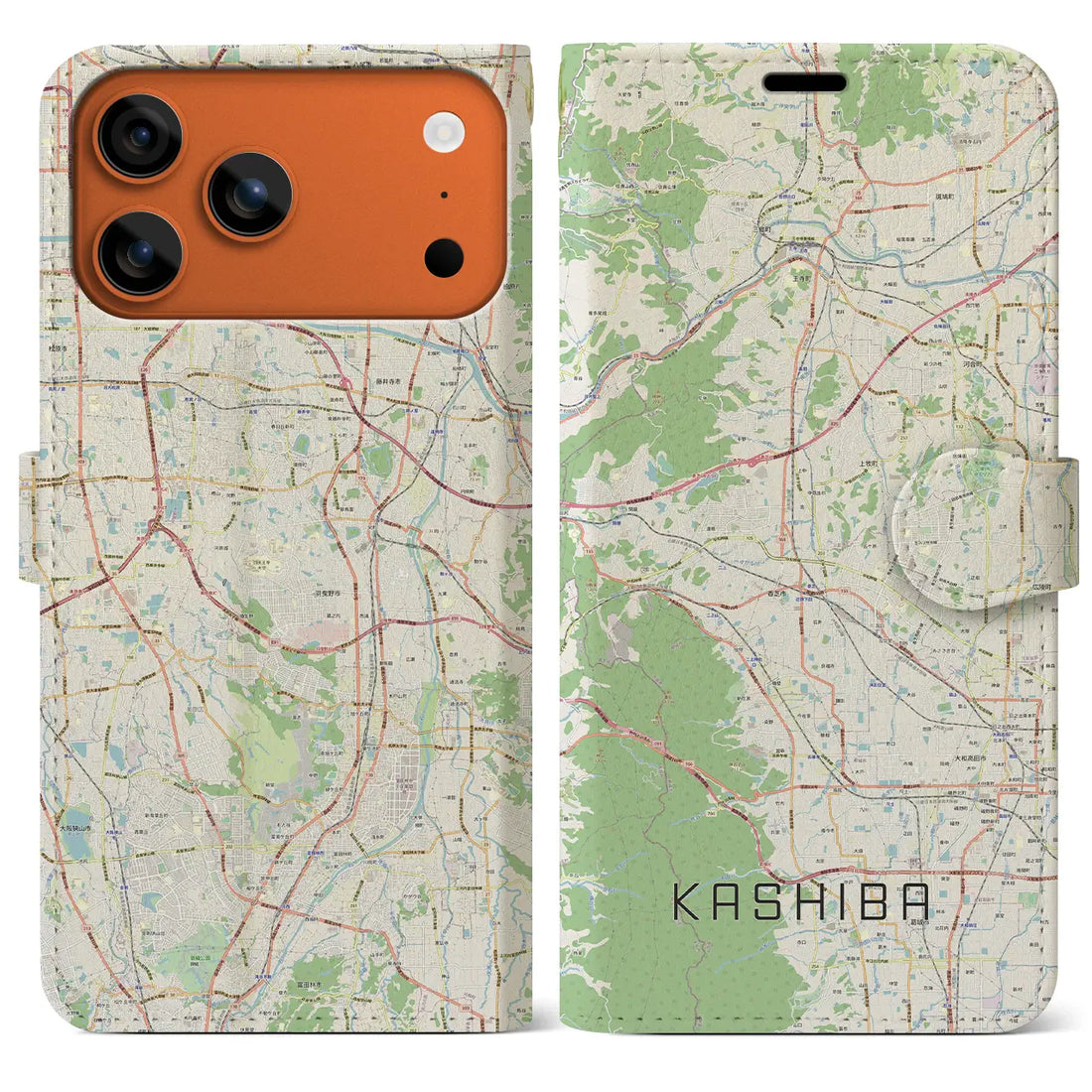 【香芝(奈良県)】地図柄iPhoneケース(手帳タイプ)ナチュラル・iPhone 17 Pro Max 用