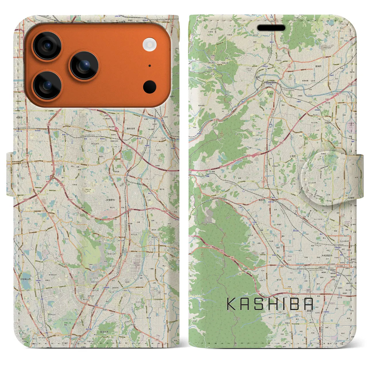 【香芝(奈良県)】地図柄iPhoneケース(手帳タイプ)ナチュラル・iPhone 17 Pro Max 用