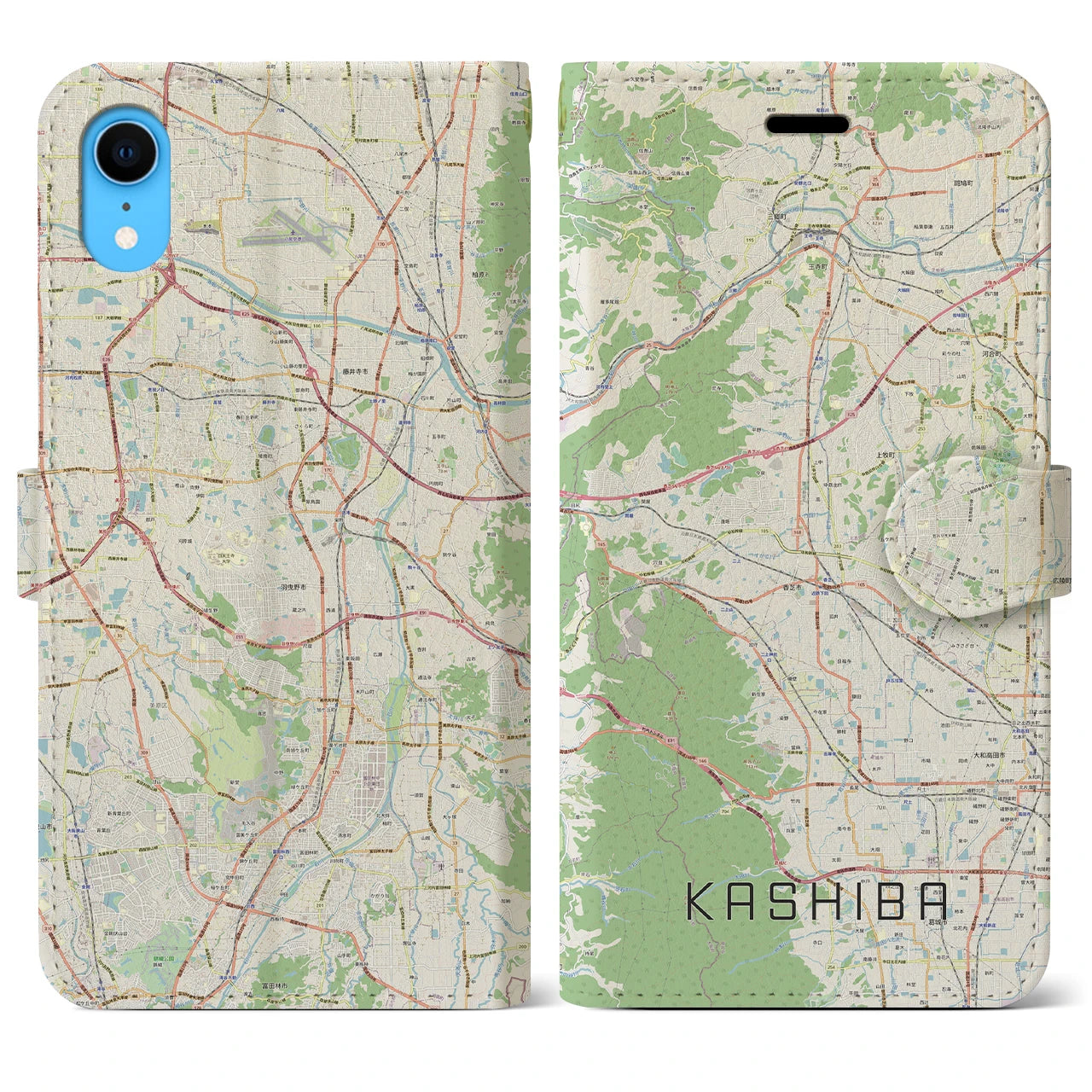 【香芝(奈良県)】地図柄iPhoneケース(手帳タイプ)ナチュラル・iPhone XR 用