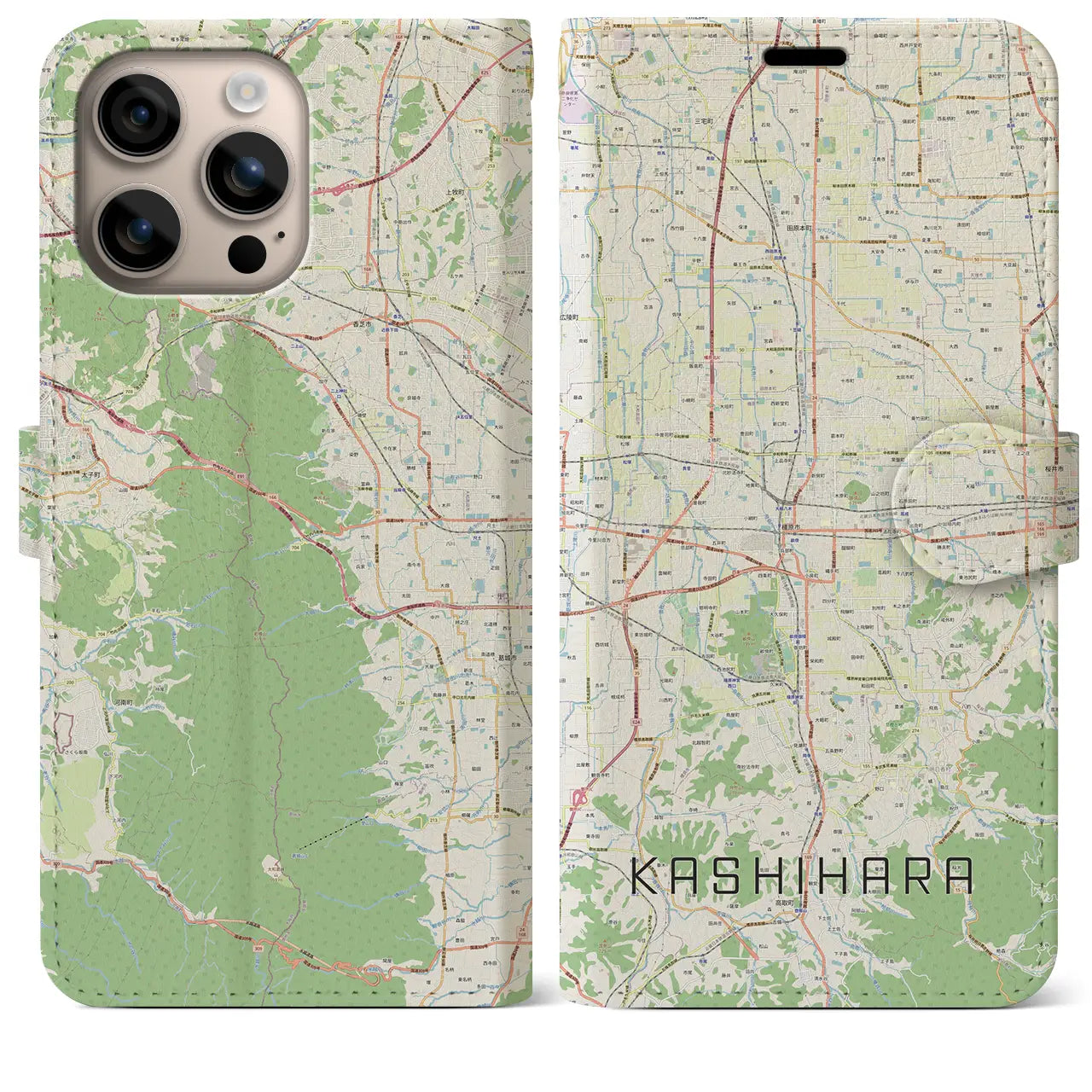 【橿原(奈良県)】地図柄iPhoneケース(手帳タイプ)ナチュラル・iPhone 16 Plus 用