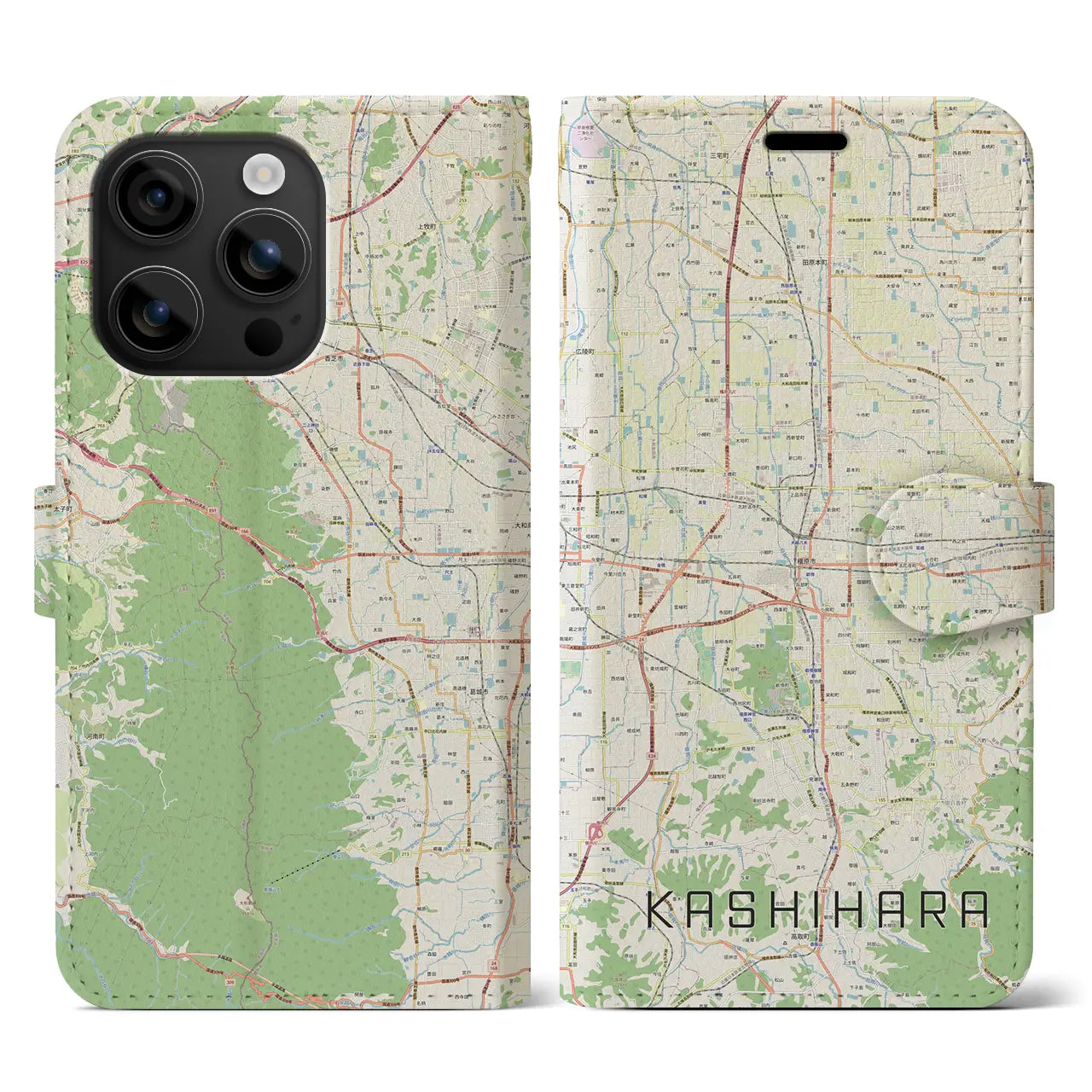 【橿原(奈良県)】地図柄iPhoneケース(手帳タイプ)ナチュラル・iPhone 16 用