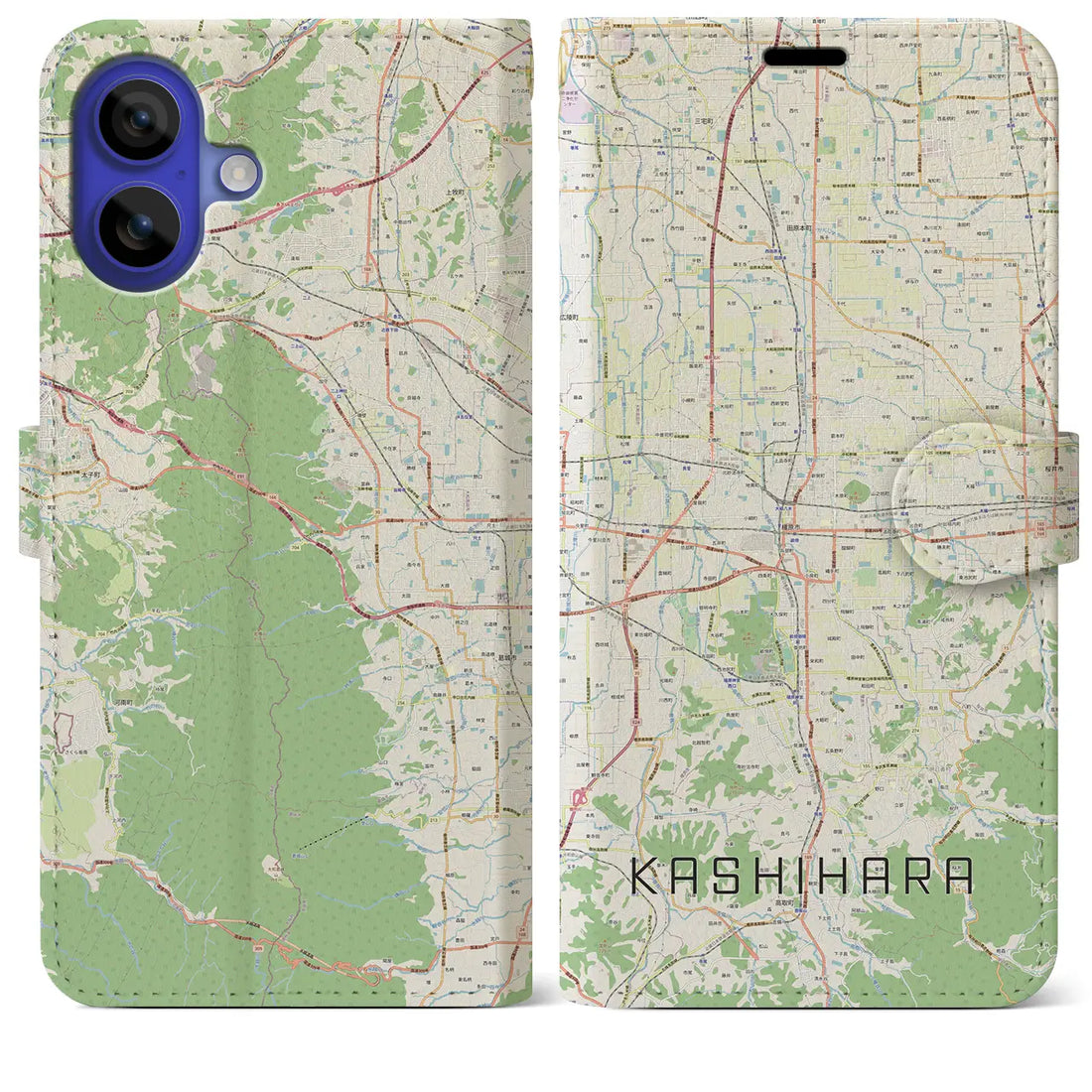 【橿原(奈良県)】地図柄iPhoneケース(手帳タイプ)ナチュラル・iPhone 16 Pro Max 用