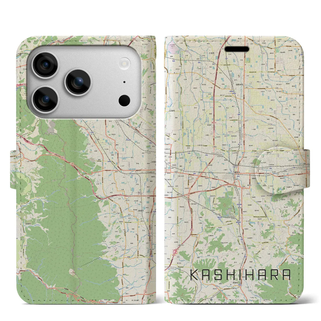 【橿原(奈良県)】地図柄iPhoneケース(手帳タイプ)ナチュラル・iPhone 17 Pro Max 用