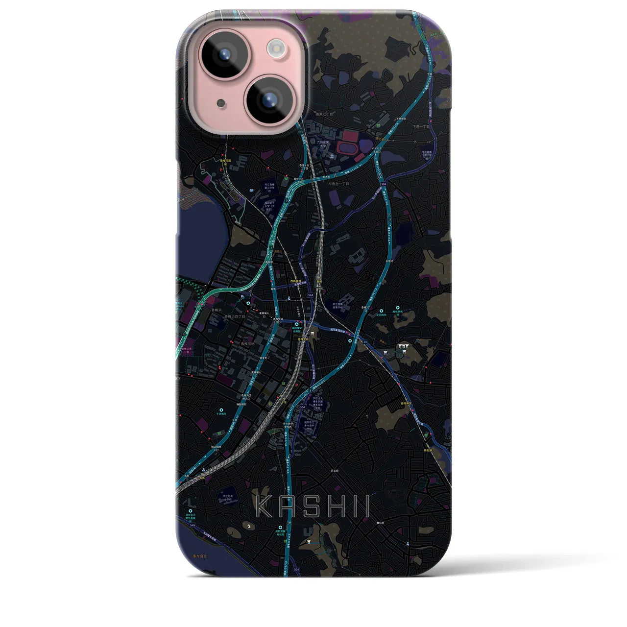 【香椎(福岡県)】地図柄iPhoneケース(バックカバータイプ)