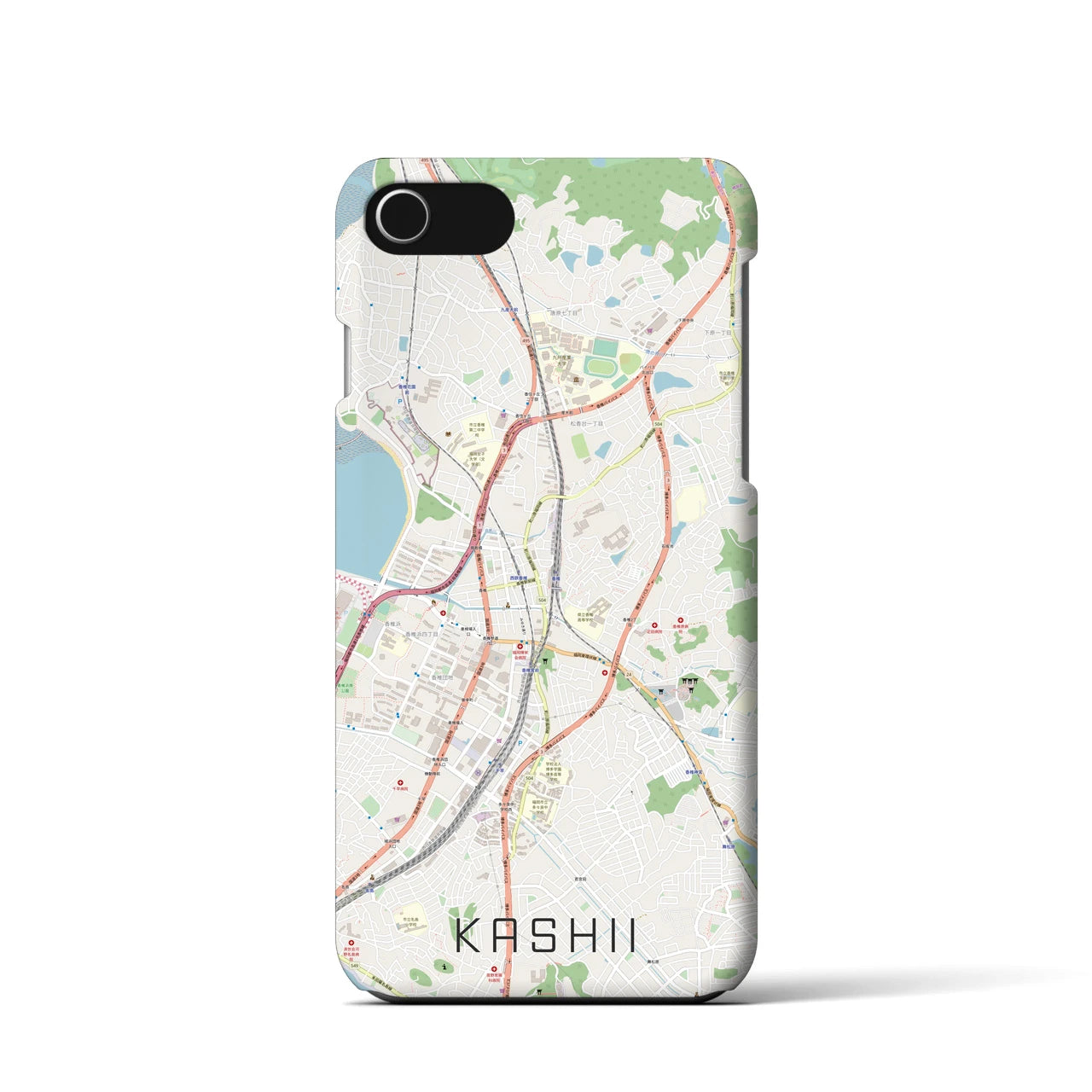 【香椎(福岡県)】地図柄iPhoneケース(バックカバータイプ)ナチュラル・iPhone SE(第3 / 第2世代) / 8 / 7 / 6s / 6 用